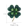 Green / red four leaf clover - crystal broochBrooches