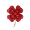 Clover à quatre feuilles vert / rouge - broche cristalline