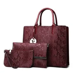 Motif serpent en cuir à la mode - sac à bandoulière / bandoulière - 3 pièces