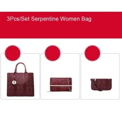 Motif serpent en cuir à la mode - sac à bandoulière / bandoulière - 3 pièces