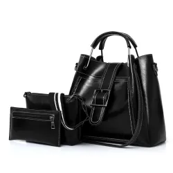 Elegant leather handbag - crossbody - small clutch bag - 3 pieces setSets