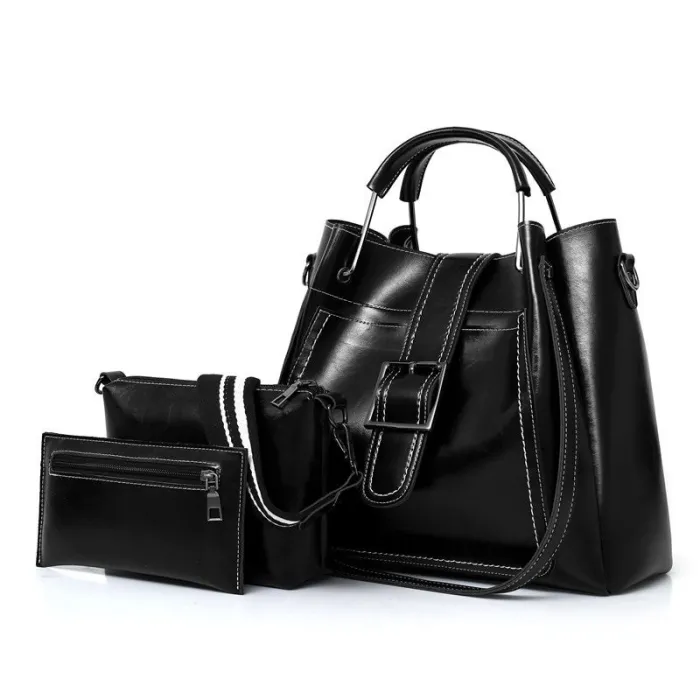 Ladies leather handbag set - with messenger bag and purse - 3pcs/set