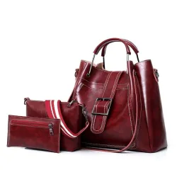 Elegant leather handbag - crossbody - small clutch bag - 3 pieces setSets