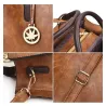 Women's leather handbag set with hemp logo - with messenger bag and purse - 3pcs