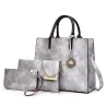 Women's leather handbag set with hemp logo - with messenger bag and purse - 3pcs