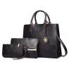 Women's leather handbag set with hemp logo - with messenger bag and purse - 3pcs