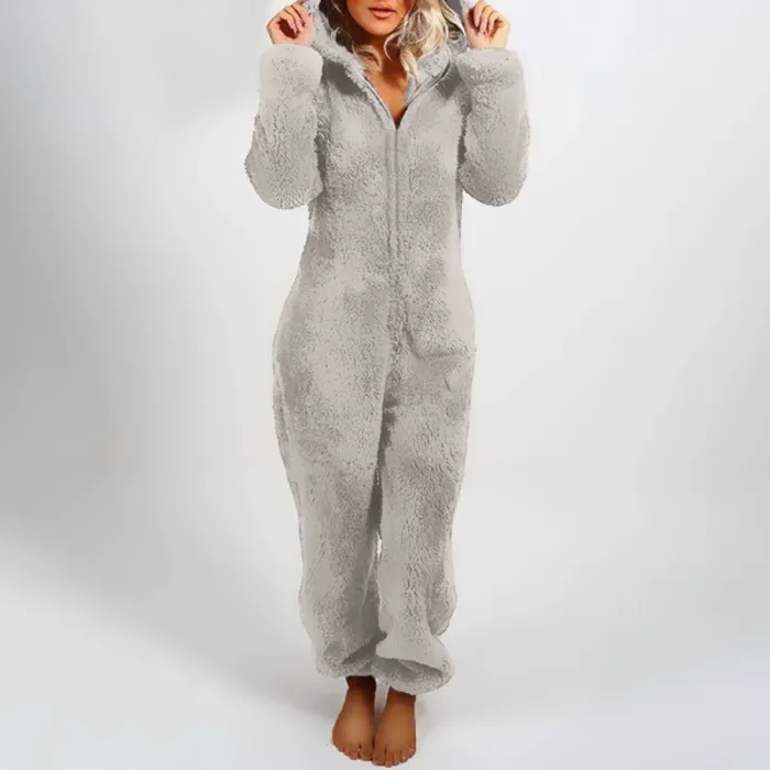 Women's romper with hoodie and zipper