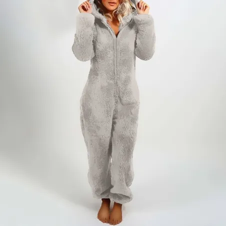 Women's romper with hoodie and zipper