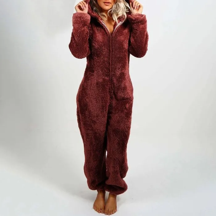 Women's romper with hoodie and zipper