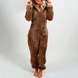 Women's romper with hoodie and zipper