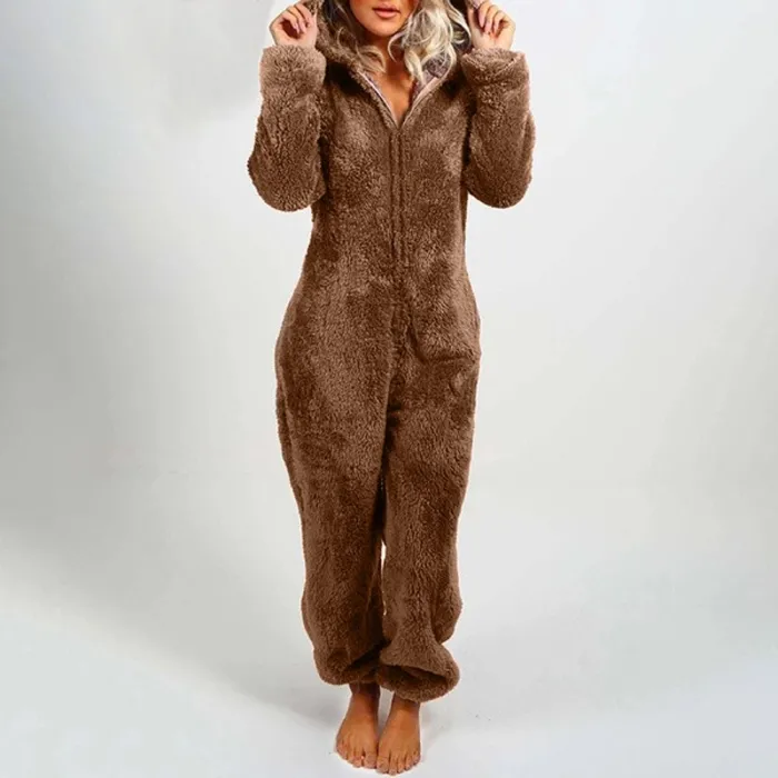 Women's romper with hoodie and zipper