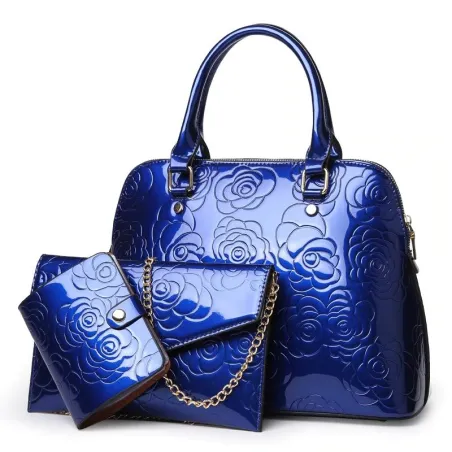 Sac à main en cuir - bandoulière - petit sac à main - imprimé fleurs - ensemble 3 pièces