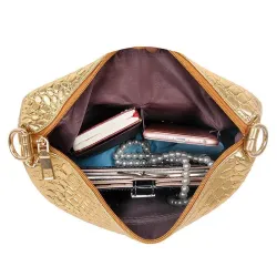 Leather bag - crossbody - small clutch - crocodile skin design - 3 pieces setSets