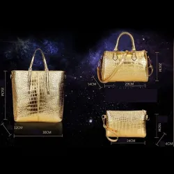 Sac en cuir - bandoulière - petite pochette - motif peau de crocodile - ensemble 3 pièces