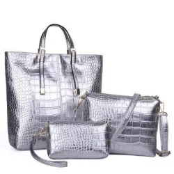 Sac en cuir - bandoulière - petite pochette - motif peau de crocodile - ensemble 3 pièces