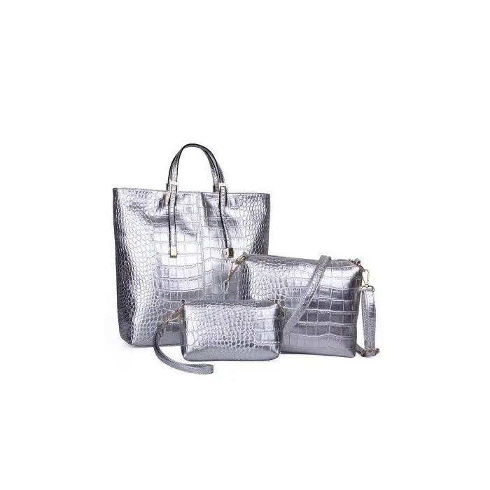 Sac en cuir - bandoulière - petite pochette - motif peau de crocodile - ensemble 3 pièces