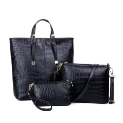 Sac en cuir - bandoulière - petite pochette - motif peau de crocodile - ensemble 3 pièces
