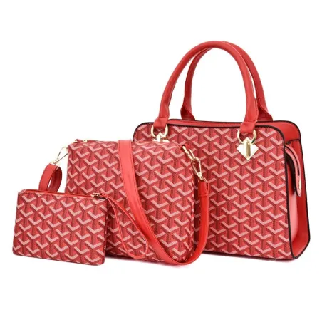 Sac à main en cuir - bandoulière - petite pochette - motif géométrique - ensemble 3 pièces