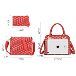 Sac à main en cuir - bandoulière - petite pochette - motif géométrique - ensemble 3 pièces