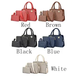 Sac à main en cuir - bandoulière - petite pochette - motif géométrique - ensemble 3 pièces