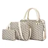 Sac à main en cuir - bandoulière - petite pochette - motif géométrique - ensemble 3 pièces