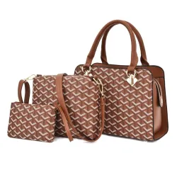 Sac à main en cuir - bandoulière - petite pochette - motif géométrique - ensemble 3 pièces