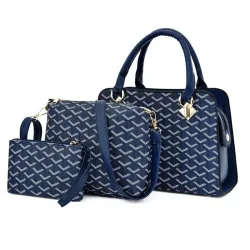 Sac à main en cuir - bandoulière - petite pochette - motif géométrique - ensemble 3 pièces