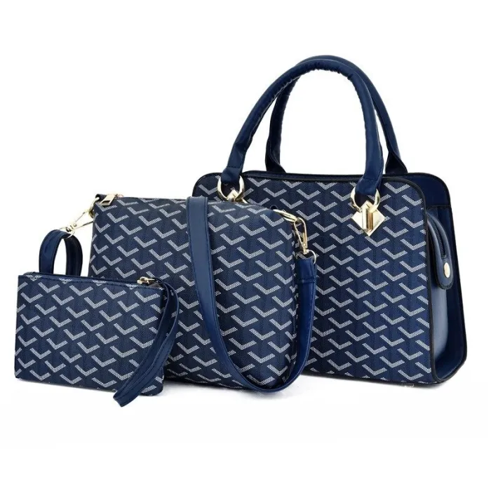 Sac à main en cuir - bandoulière - petite pochette - motif géométrique - ensemble 3 pièces