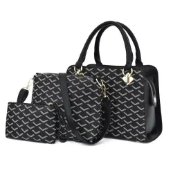 Sac à main en cuir - bandoulière - petite pochette - motif géométrique - ensemble 3 pièces
