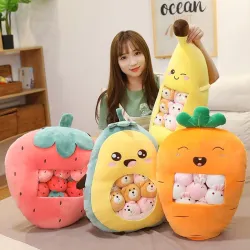 Fruit vegetable plush toy - with transparent pocket