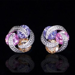 Mosaic zircon stud earrings for women - 925 sterling silver