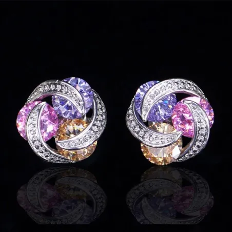 Mosaic zircon stud earrings for women - 925 sterling silver