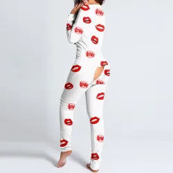 Sleeping jumpsuit with buttons - one-piece pyjama with functional flap backLingerie