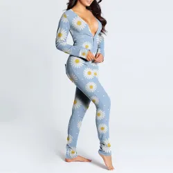 Sleeping jumpsuit with buttons - one-piece pyjama with functional flap backLingerie