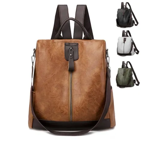 Retro leather backpack / shoulder bag with zippersBackpacks