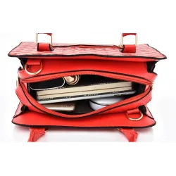 Sac à main en cuir - bandoulière - petite pochette - motif géométrique - ensemble 3 pièces