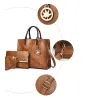 Women's leather handbag set with hemp logo - with messenger bag and purse - 3pcs