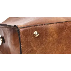 Women's leather handbag set with hemp logo - with messenger bag and purse - 3pcs