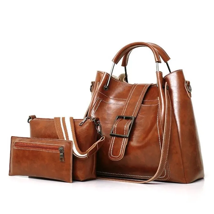 Elegant leather handbag - crossbody - small clutch bag - 3 pieces setSets