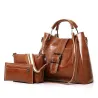 Elegant leather handbag - crossbody - small clutch bag - 3 pieces setSets
