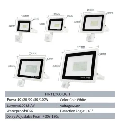 LED floodlight - PIR motion sensor - 10W - 20W - 30W - 50W - 100W - waterproof