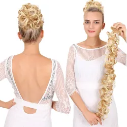 Chouchou élastique - cheveux synthétiques bouclés - chignon - queue de cheval - extension de cheveux