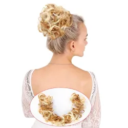 Chouchou élastique - cheveux synthétiques bouclés - chignon - queue de cheval - extension de cheveux