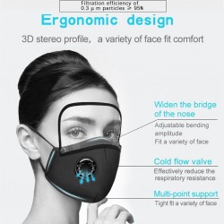 Masque protecteur de la bouche / face - Bouclier oculaire en plastique détachable - Robinet d'air - filtre 2,5PM - réutilisable
