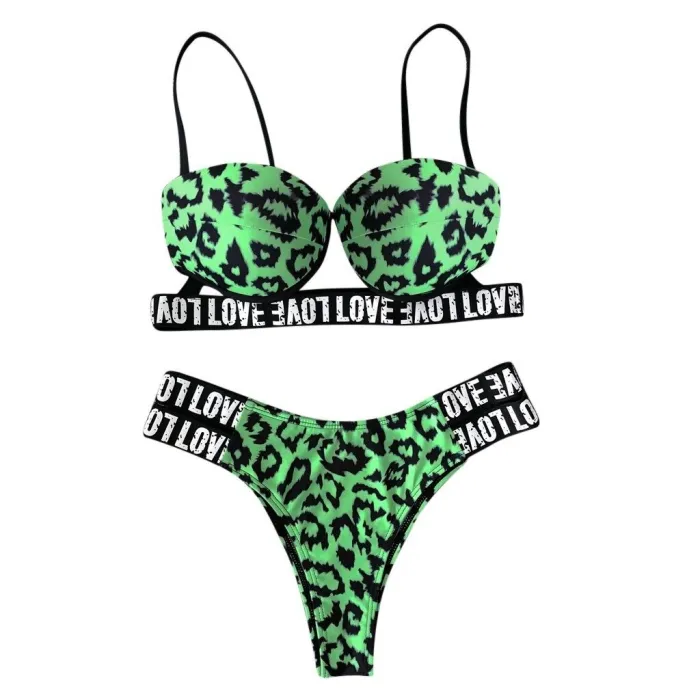Leopard print - bathing suit for women - 2 piece - with love design