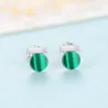 Elegant round stud earrings - with green malachite - 925 sterling silverEarrings