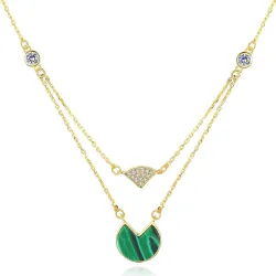 925 sterling silver necklace - with gold chain - malachite