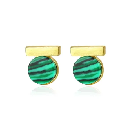 Elegant round stud earrings - with green malachite - 925 sterling silverEarrings