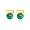 Elegant round stud earrings - with green malachite - 925 sterling silverEarrings