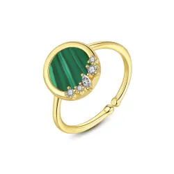 Elegant ring with malachite & zirconia - 925 sterling silver - resizableRings
